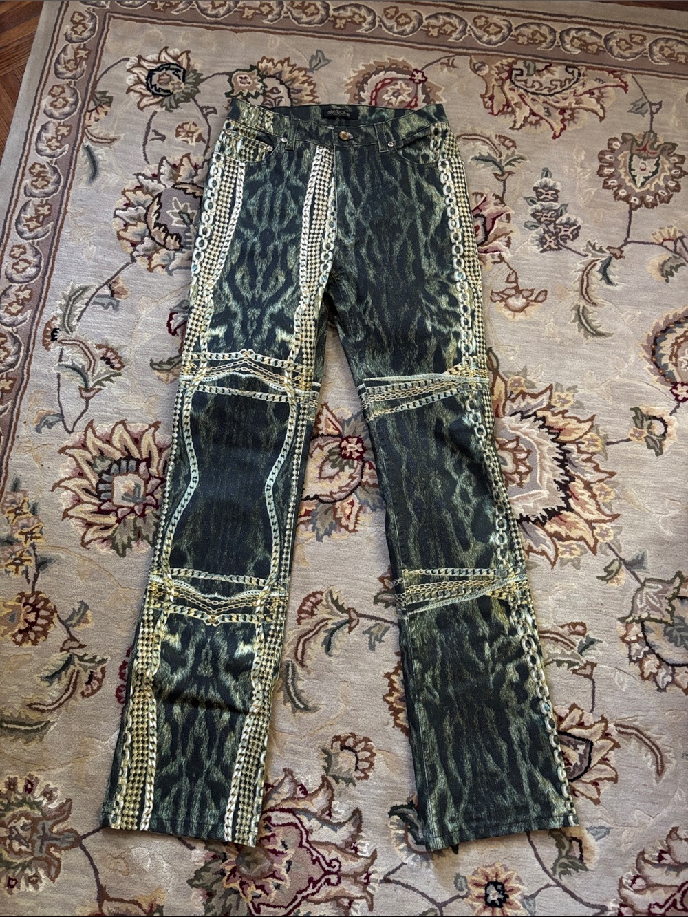 Roberto Cavalli cheetah & chain printed jeans